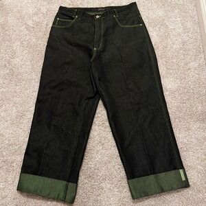 Rare Y2K Vintage FENF JEANS Wide Leg Cropped Jeans | Black Green Fade | 40x32